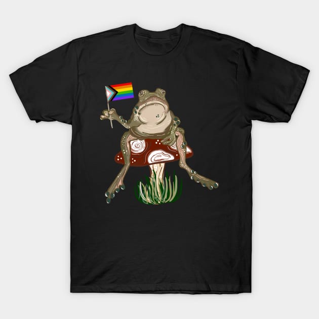 Pride Flag Frog on Mushroom Cottagecore T-Shirt by Richardsonh25